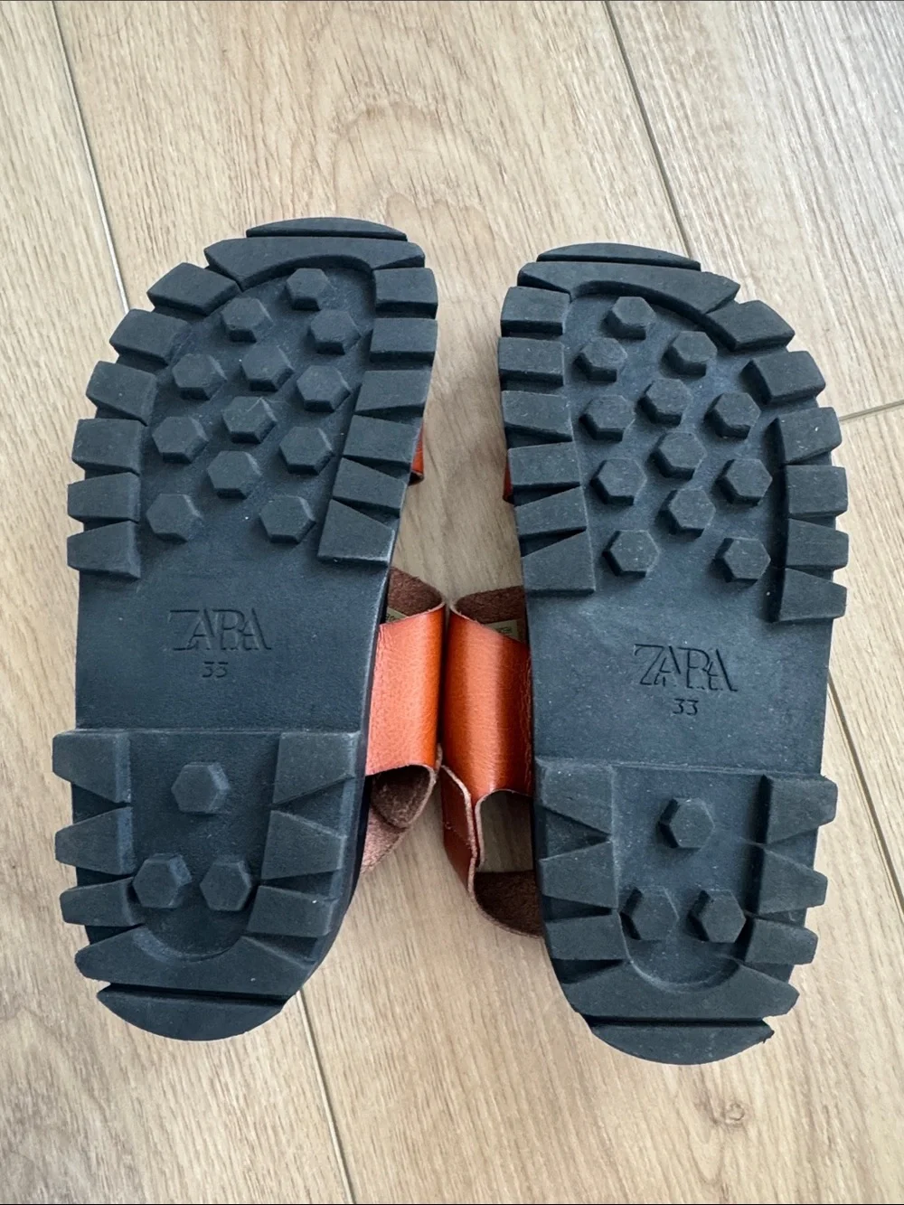 Zara Brown Leather Double-Buckle Kids Sandals Size 2